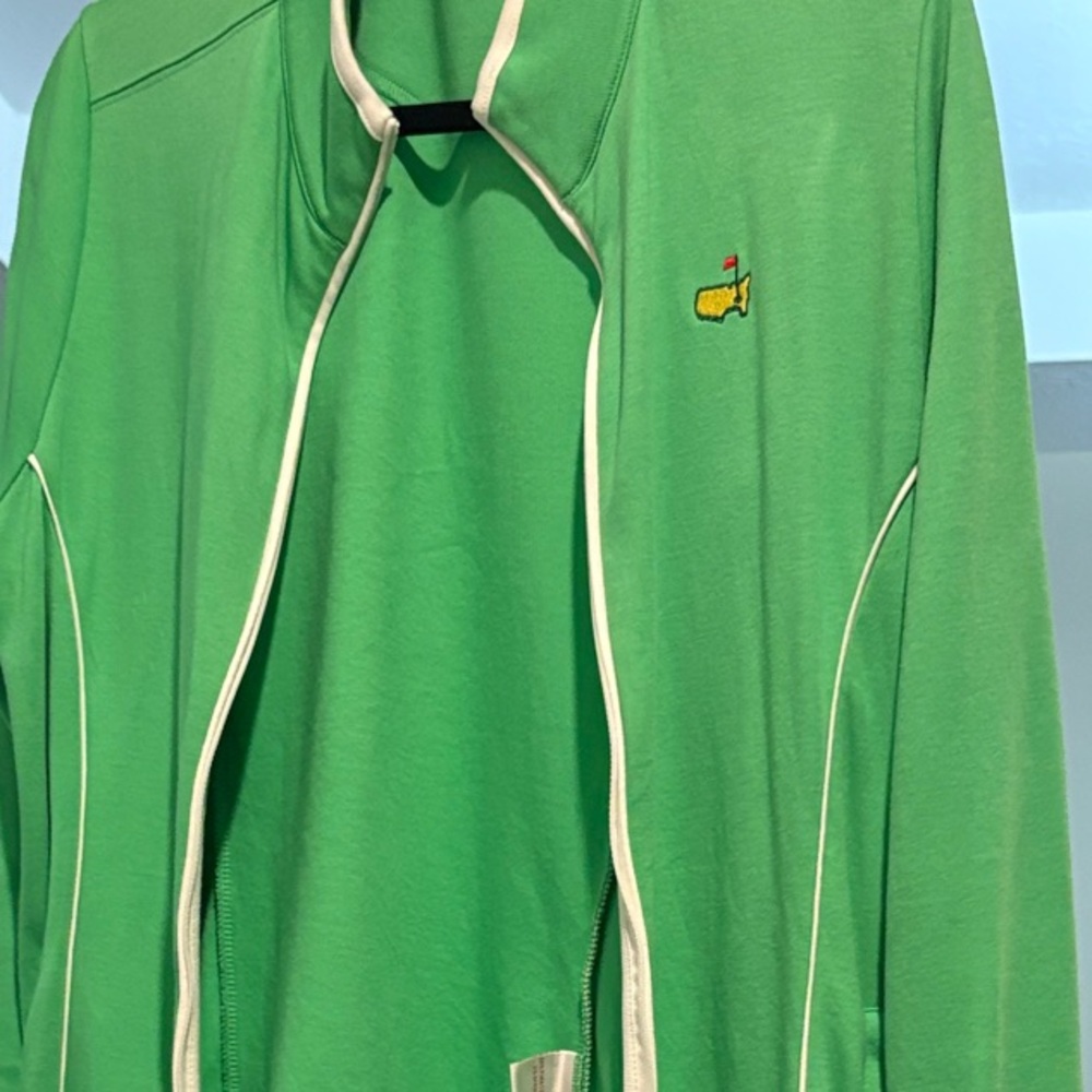 Magnolia Green Zip-Up Men's Sweater with White Piping